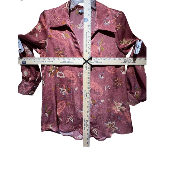 Zara Floral Paisley Button Down Long Sleeve Blouse Satin Top XS - Picture 4 of 4